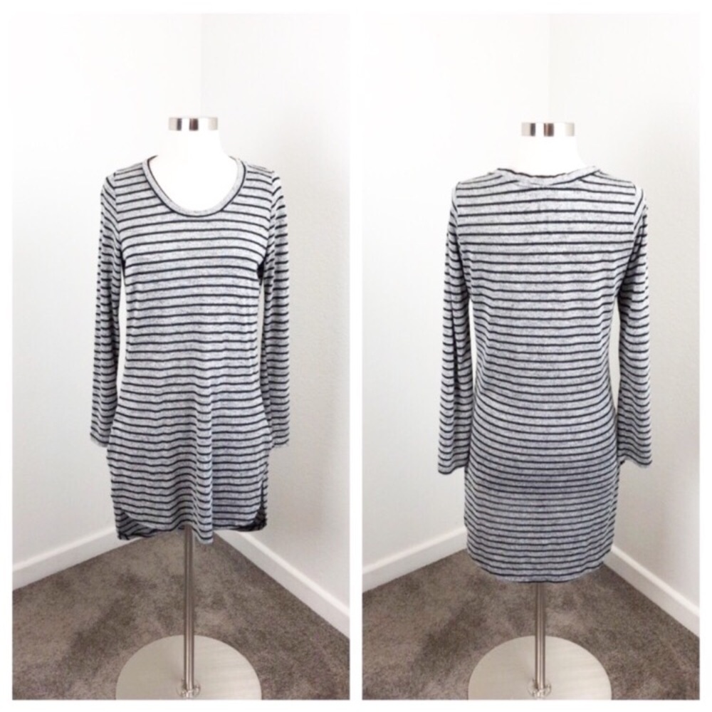 Coverstitched striped long sleeve high low dress